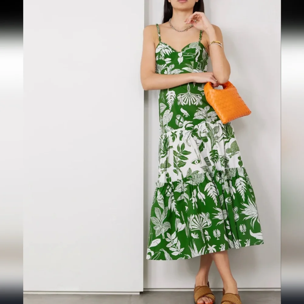 FARM Rio Forest Soul Ruffled Tiered Mix Midi Dress Size Medium Nwt - Picture 1 of 13